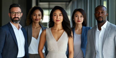 Obraz premium Group of confident and diverse business professionals standing together in a modern office