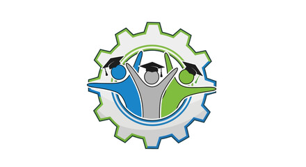 Graduation Celebration with Gear Three Figures with Caps