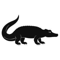 Fototapeta premium Side profile solid black silhouette of a crocodile vector design