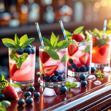 fruit cocktail with strawberry and mint