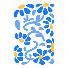 Playful Blue Floral Pattern – Flat Summer Flowers Vector Background