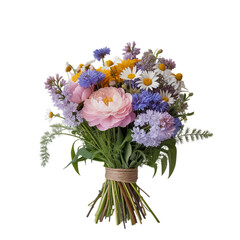 Colorful Spring Flower Bouquet Isolated on Transparent Background