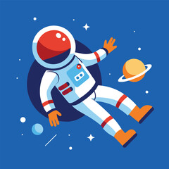 Stylized astronaut illustration floating in space