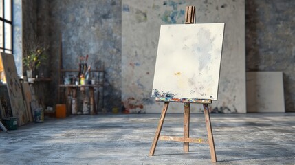 Blank Canvas in Artist's Studio: Inspiration Awaits