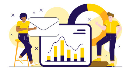 Two men reviewing a graph and chart, suitable for business presentations, financial reports, teamwork concepts, or data analysis visuals.