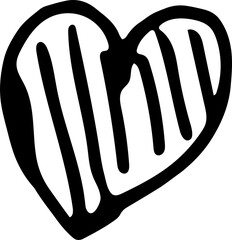 Hand-Drawn Striped Heart Icon in Bold Black and White Style