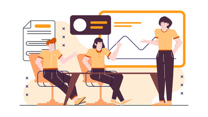 Three people strategizing in a meeting. Suitable for business presentations, teamwork concepts, collaboration themes in web and print content.