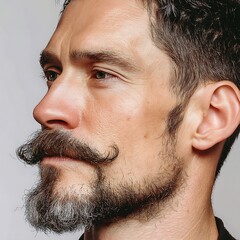 Obraz premium Man with Mustache and Goatee Profile View of a Male Face with Facial Hair