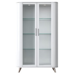 Modern white glass cabinet with sleek handles and metal legs perfect for home decoration and stylish storage solutions