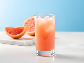 Refreshing Grapefruit Cocktail on White Surface with Copy Space, Minimalism, Blue Background