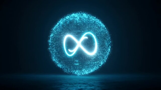 Infinity symbol, glowing sphere