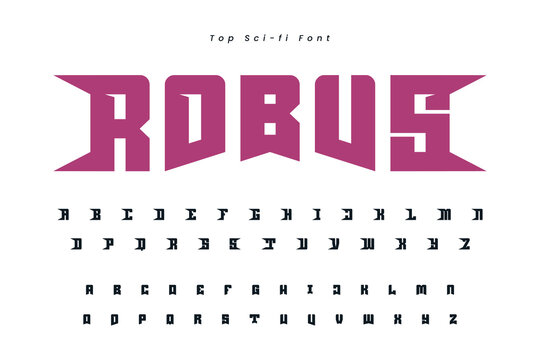 Robus font in the Hibiscus color, trendy simple alphabet, bold letters and numbers made in mosaic style, vector illustration