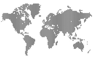 Elegant vertical line shape world map vector highlighting North America, Europe, and Asia. Great for business and cartographic uses. Horizontal line shape world map feathering abstract country boundar