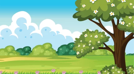 Gordijnen Serene Landscape with Blossoming Tree © GraphicsRF