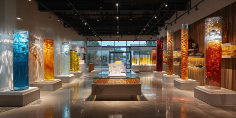 Modern Glass Product Display Showroom for Manufacturing Industry
Innovative Glass Manufacturing Showcase for Commercial Applications
