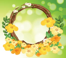 Gordijnen Floral Frame with Yellow Blossoms and Branches © GraphicsRF