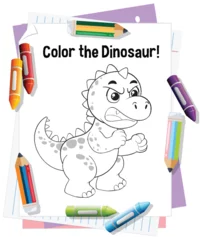 Gordijnen Dinosaur Coloring Page with Crayons © GraphicsRF