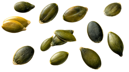 Green and Grey Pumpkin Seeds on Transparent Background, PNG