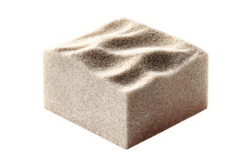 Abstract sand cube art installation on transparent background demonstrating texture