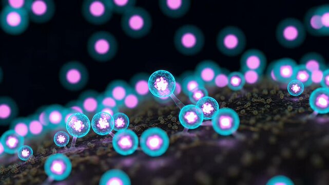 Microscopic organisms glowing in vibrant colors