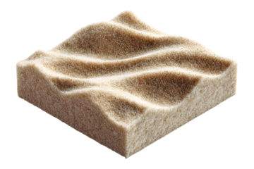 Abstract miniature sand dunes landscape on a block against a black background