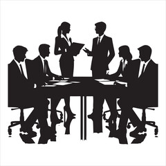 Silhouette of person Busineess meeting  ,  vector black color  , solide white colour background 