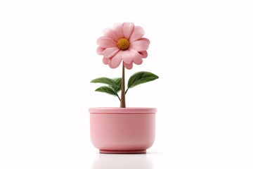 Pink flower in a pot, 3D icon, vibrant and isolated on a white background.