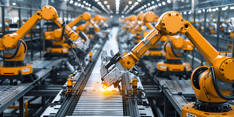 Modern Automotive Manufacturing Plant with AI Assistants & Smart Vehicle Production Facility Using Advanced Automation

