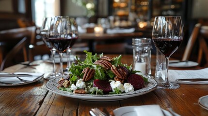 Gourmet salad with beets, pecans, and feta