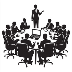 Silhouette of person Busineess meeting  ,  vector black color  , solide white colour background 