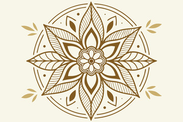 Golden mandala flower logo with natural elements