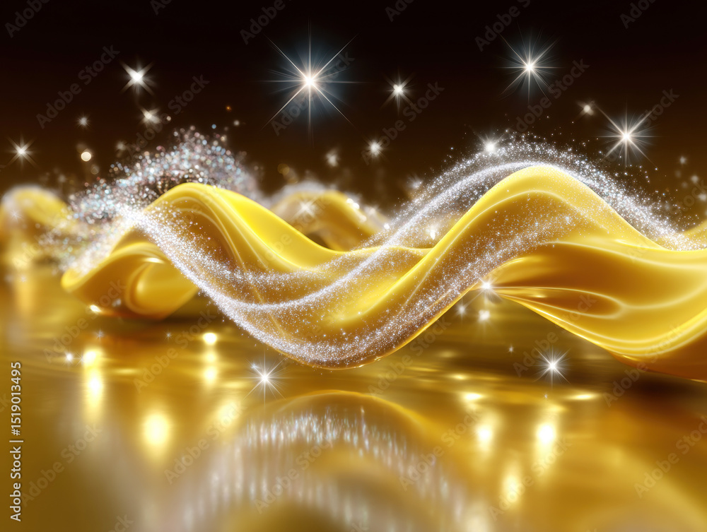 Poster dynamic golden wave with sparkling elements creates a mesmerizing visual effect