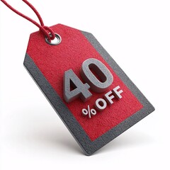 40% off storewide sale tag, universal grey, isolated in 3D on white for focus.