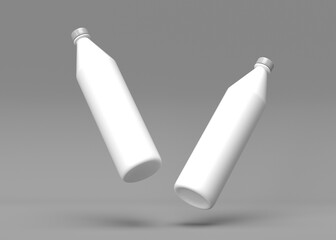 Two Blank White Plastic Bottles Falling, Mockup for Product Design