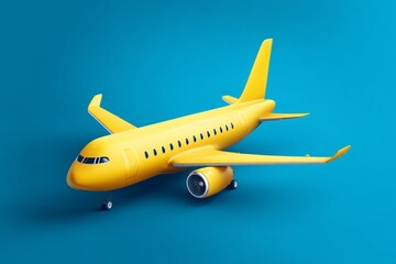 Yellow aircraft icon, 3D design, isolated on white background.