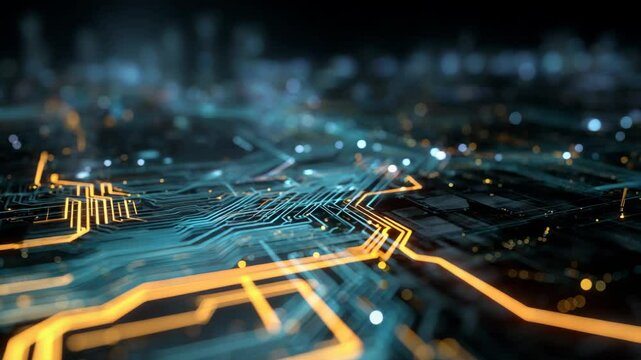 Cyber Circuit Glow With Orange Tech Particle Motion Loop