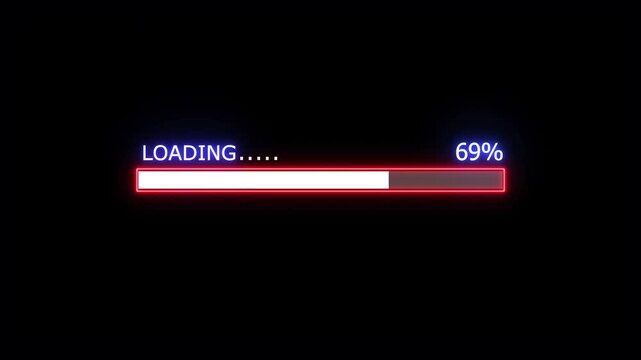 Abstract loading icon animation background. Neon Loading bar sign progress 0 to 89 percent.