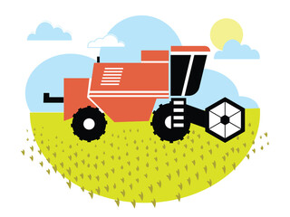 An agricultural field with a combine harvester.