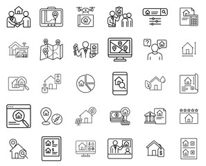 Mortgage searching process icons set for real estate and home buying process illustration