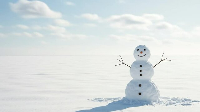 Snowman Standing Alone in Winter Landscape