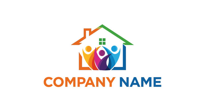 Colorful House Outline with Abstract People Figures Logo Design - Powered by Adobe
