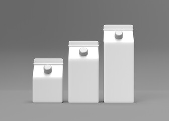 Three Blank White Carton Packages of Different Sizes - Mockup for Milk, Juice, or Beverage