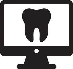 Tooth on computer screen icon silhouette vector. Ideal for virtual dental consult, telehealth, and online care.