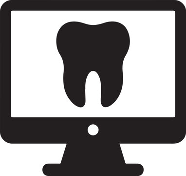 Tooth on computer screen icon silhouette vector. Ideal for virtual dental consult, telehealth, and online care.