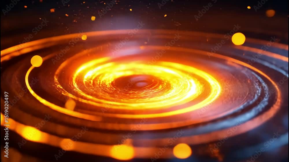 Poster fiery swirling energy floating in deep space with glowing red and orange burning core.