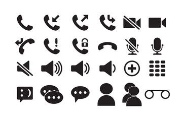 Call and Communication Icons Set Isolated on White Background