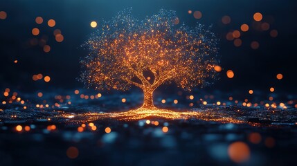 Luminous Sparkling Tree of Life with Bokeh Lights Digital Illustration