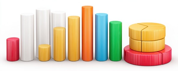 Obraz premium Colorful 3D Bar and Pie Charts Data Visualization on White Background