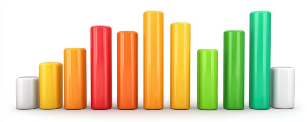 Colorful 3D Bar Graph Ascending and Descending on White Background