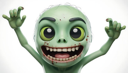 Creepy Green Zombie Emoji with Wide Eyes and Blood Splatters - Halloween Scary Face